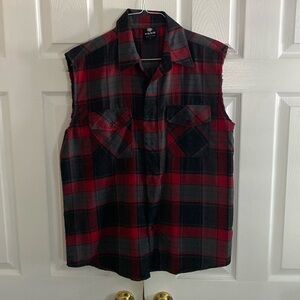 Flannel Vest, “Vago” Men’s L, Red/Black and Gray
